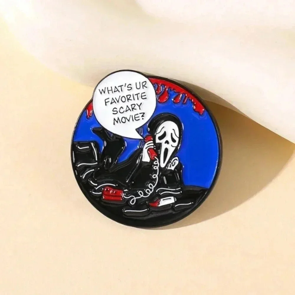 Blue red black white Halloween Ghostface favorite scary movie enamel pin…